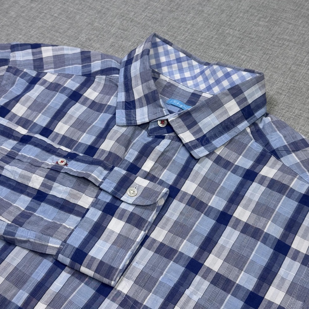 J.‎ McLaughlin Button-Up Shirt Mens M Blue Plaid Long Sleeve Cotton Front Pocket